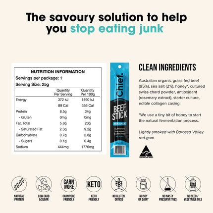 Chief Organic Beef Sticks - Sea Salt Ingredients