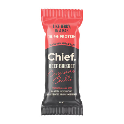 Chief Beef Brisket Cayenne Chilli protein bar packaging 40g