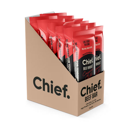 Box of 12 Chief Beef Brisket Cayenne Chilli protein bars