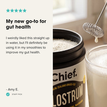 Chief Colostrum testimonial for improved gut health