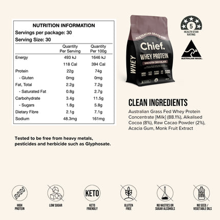 Chief Grass-Fed Whey Protein Powder Chocolate Product Details