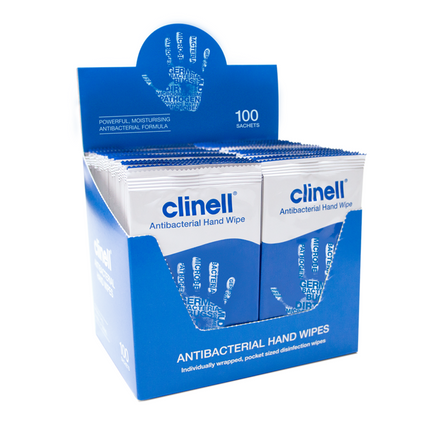 Clinell individually wrapped antibacterial hand wipe pocket sized
