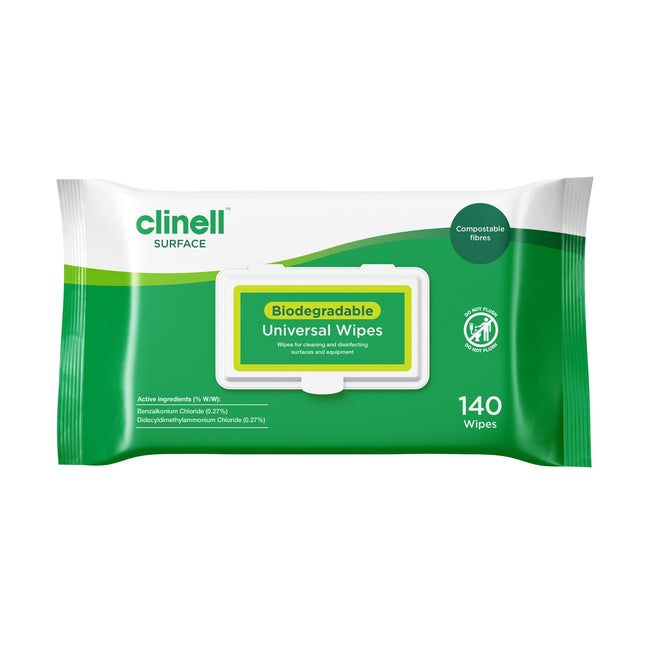 Clinell Biodegradable Universal Wipes - Pack of 140