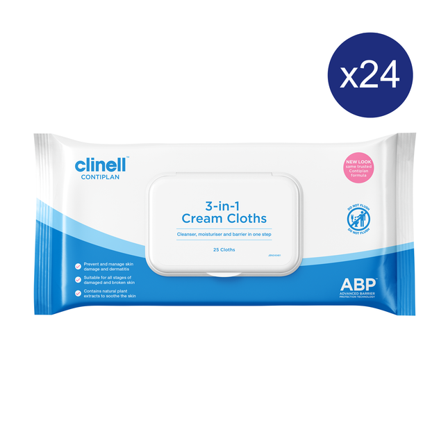 Clinell Contiplan All-in-One Adult Body Wipes - 25 Cloths (Pack of 24)