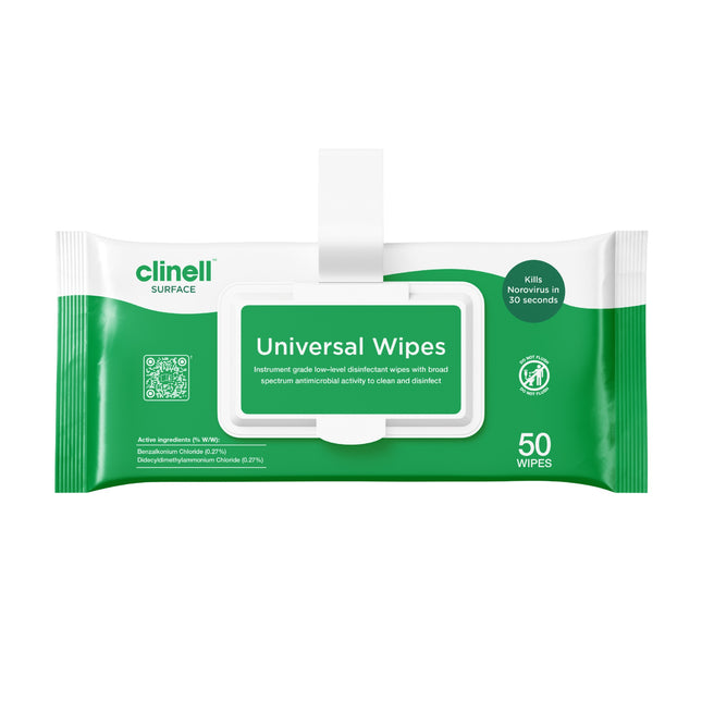 Clinell Universal Wipes – Clip Pack (50 Wipes)