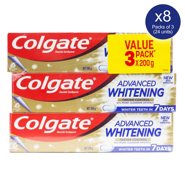 Colgate Advanced Whitening Tartar Control Toothpaste 8 x packs of value pack of 3 x 200g