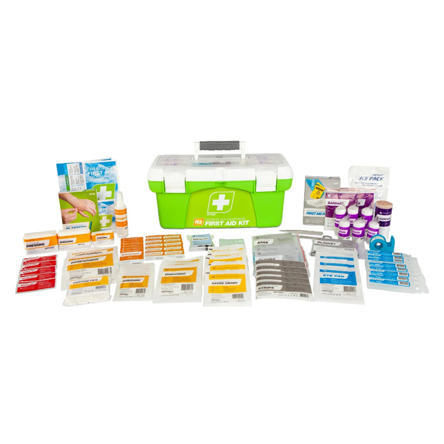 Comprehensive first aid supplies included in the FastAid R2 box first aid kit