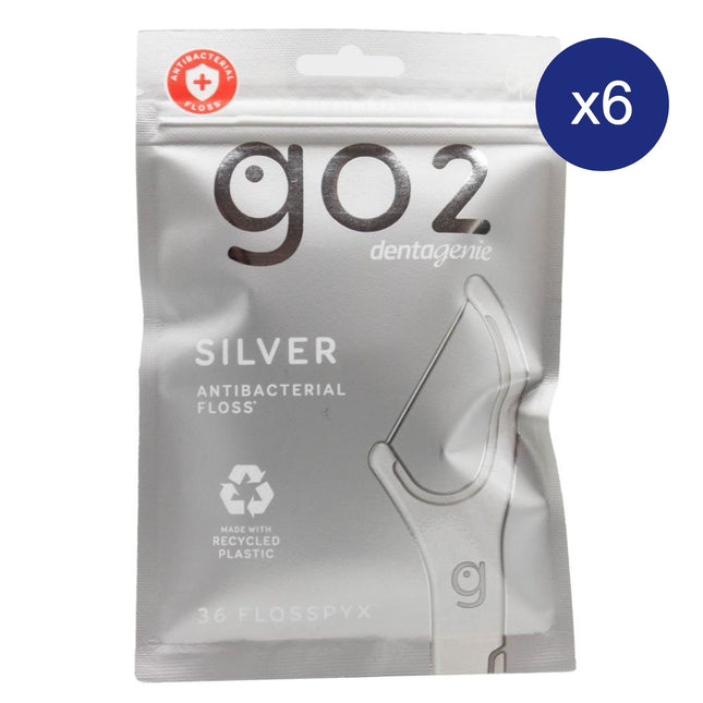 GO2 Dentagenie Silver Antibacterial Flosspyx 6 x pack of 36