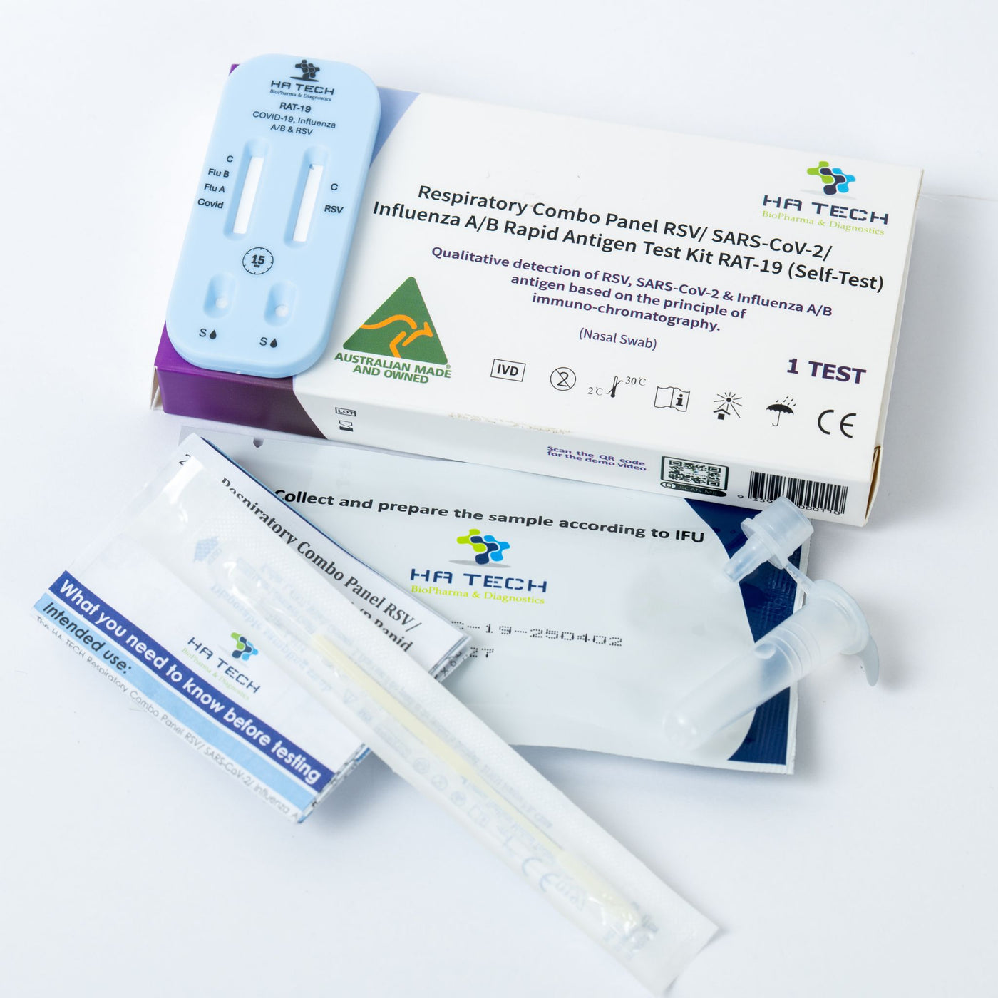 HA Tech RSV, COVID-19 & Influenza A/B Rapid Antigen Test - Box of 1 ...