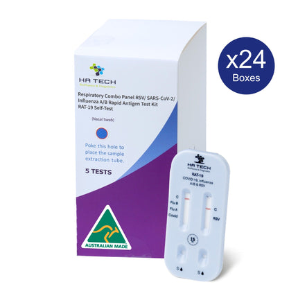 Carton of 24 boxes of RSV, COVID and Flu A/B combo tests