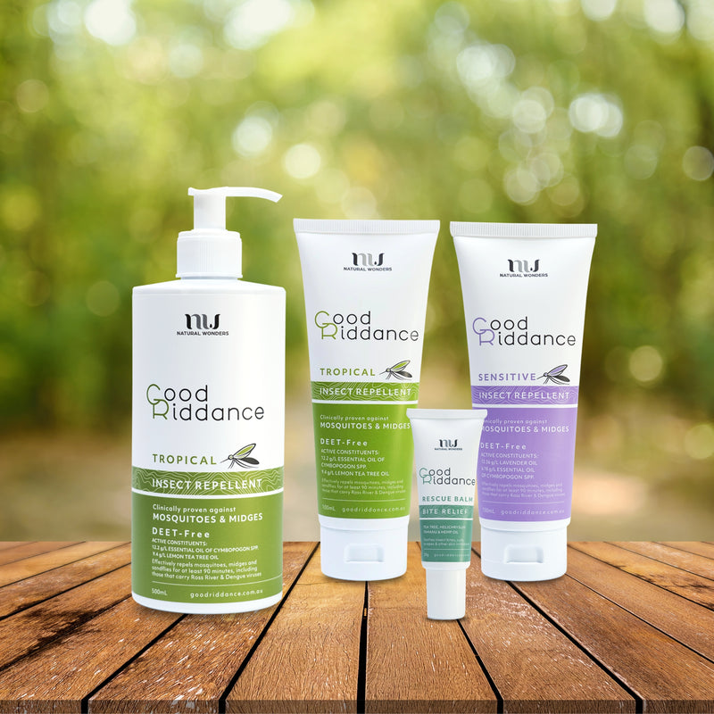Collection of Good Riddance Insect repellents and Rescue Balm insect bite relief cream