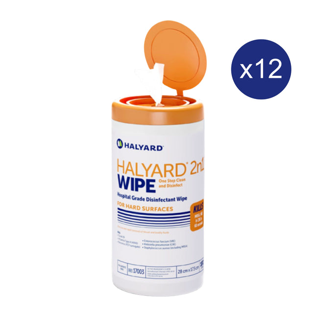 Halyard 2-in-1 Hospital-Grade Disinfectant Wipes Carton of 12