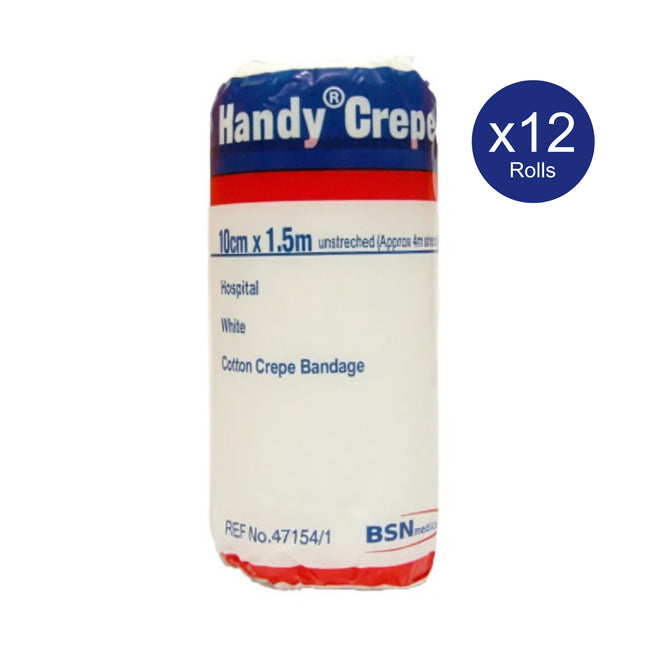 Handycrepe Hospital White Crepe Bandage Packet of 12 Rolls