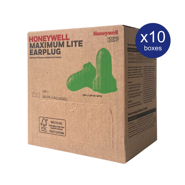 Honeywell Maximum Lite Disposable Ear Plugs 10 Boxes of 200