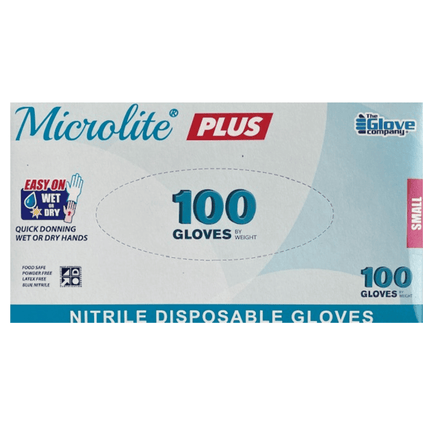Microlite Plus disposable nitrile gloves, powder free and latex free, easy to don even on wet or dry hands, 100 gloves per box