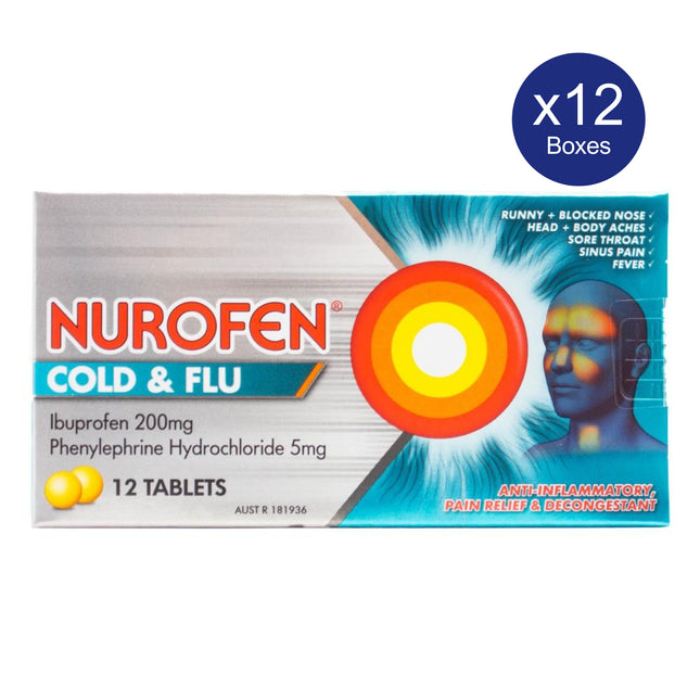 Nurofen Cold &amp; Flu Multi-Symptom Relief Tablets pack of 12 tablets - 12 Boxes