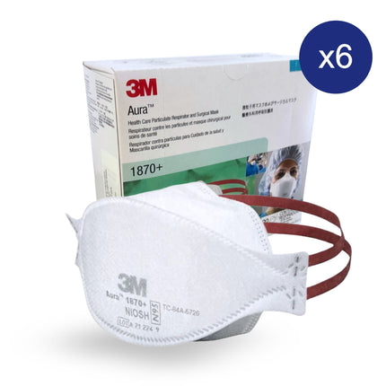 6x boxes of 3M™ N95 Aura 1870+ hospital grade respirator with headbands