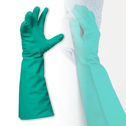 Bastion Nitrile 460 Green Solvent Resistant Gloves with extra long 460mm cuff