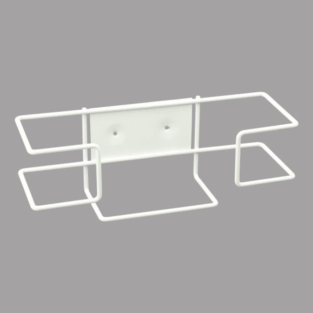Bastion glove box wall mount bracket in white wire frame to fit one glove box, designed for neat and easy glove dispensing