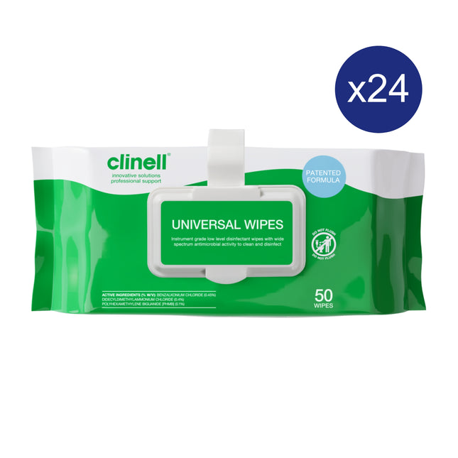 Clinell Universal Wipes clip pack 50 wipes - 24 packs 