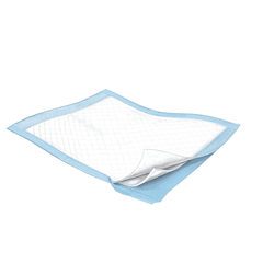 Disposable underpads with blue backing, designed as absorbent bed pads for protecting mattresses and bedding from leaks