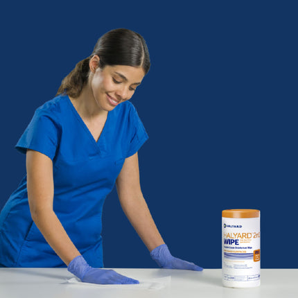 Surface cleaning with Halyard 2-in-1 Wipe