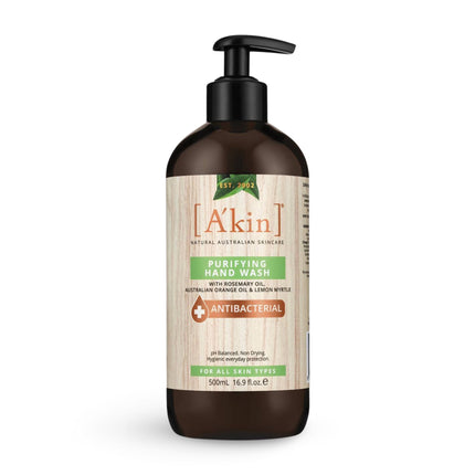 A’kin Purifying Hand Wash Antibacterial 500ml pump bottle with natural botanical formulation
