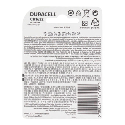 Duracell CR1632 3V Lithium Coin Battery product information