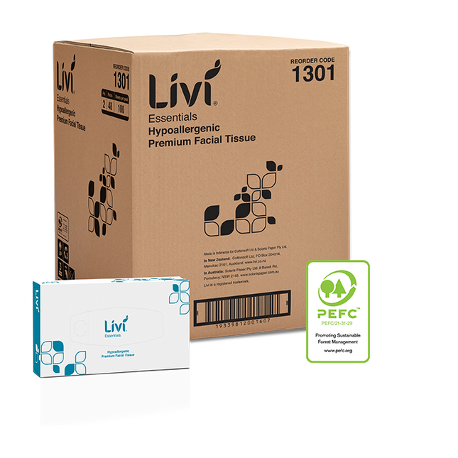 Livi Essentials Hypoallergenic Premium Facial Tissues carton