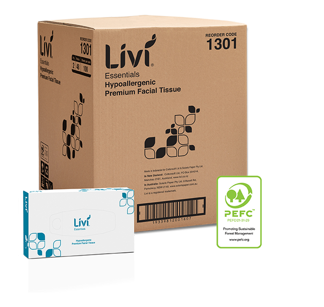 Livi Essentials Hypoallergenic Premium Facial Tissues carton
