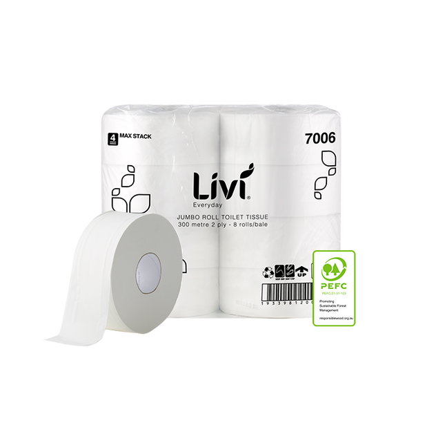 Livi Everday Jumbo Toilet Tissue 2 Ply 300m 8 rolls