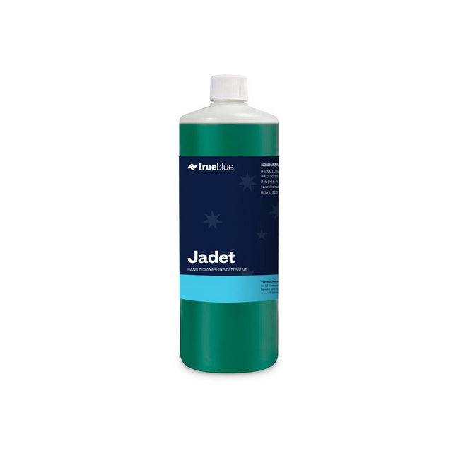 True Blue Jadet hand dishwashing detergent, green dishwashing liquid in a 1L bottle, ideal for manual dishwashing applications