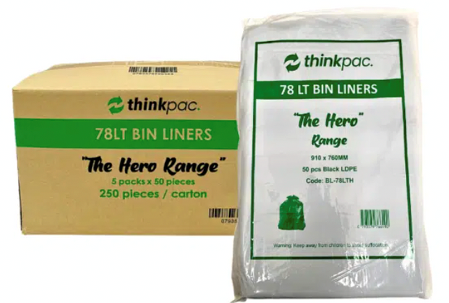 Thinkpac 78L The Hero Range Bin Liner Black LDPE