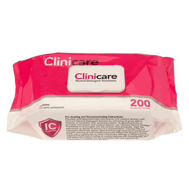 Clincare Neutral Detergent Wipes - pack of 200 towelettes alcohol free