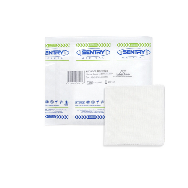 SENTRY 8Ply Gauze Swabs, White 7.5 GSR2323