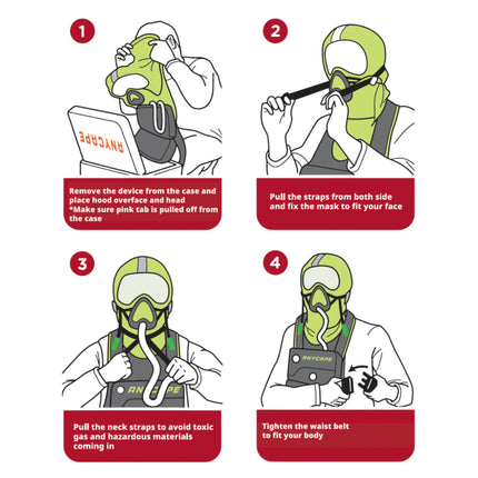 Step-by-step instructions on how to use an Emergency Escape Breathing Device (EEBD) for self-rescue