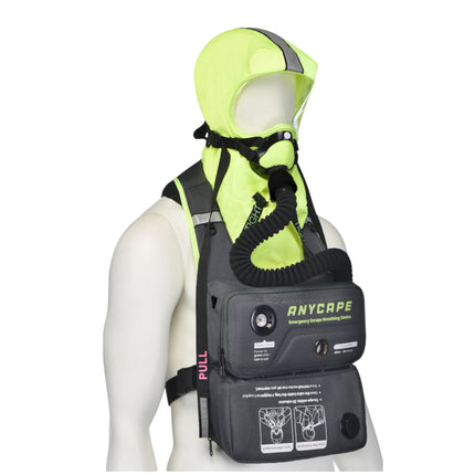 Self rescuer unit in a side view, displaying its compact design for emergency escape situations