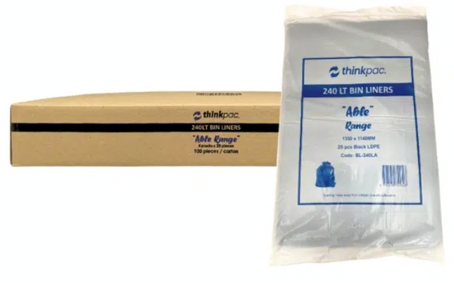 Able Range 240L extra large rubbish bags from Thinkpac, ideal for commercial wheelie bin use