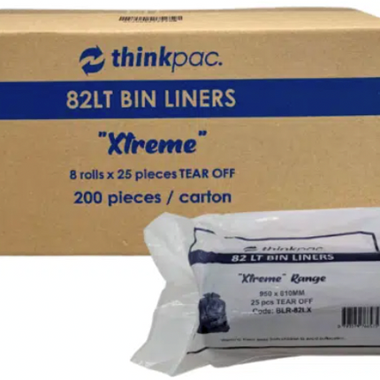 Thinkpac 82L bin liner roll from the Xtreme range, ideal for large and heavy-duty waste disposal