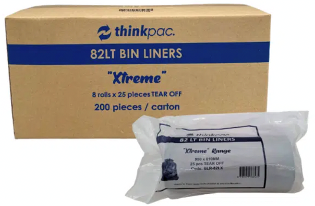 Thinkpac 82L bin liner roll from the Xtreme range, ideal for large and heavy-duty waste disposal