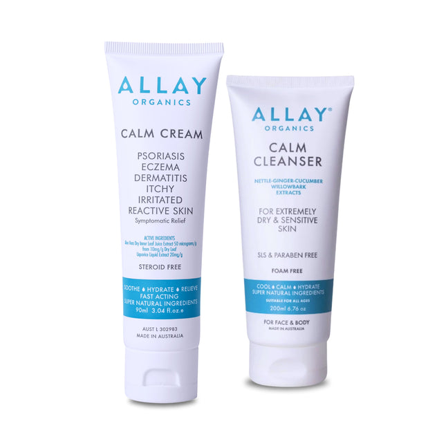 Allay Organics Calm Cream 90ml and Calm Cleanser 200ml sensitive skin care bundle
