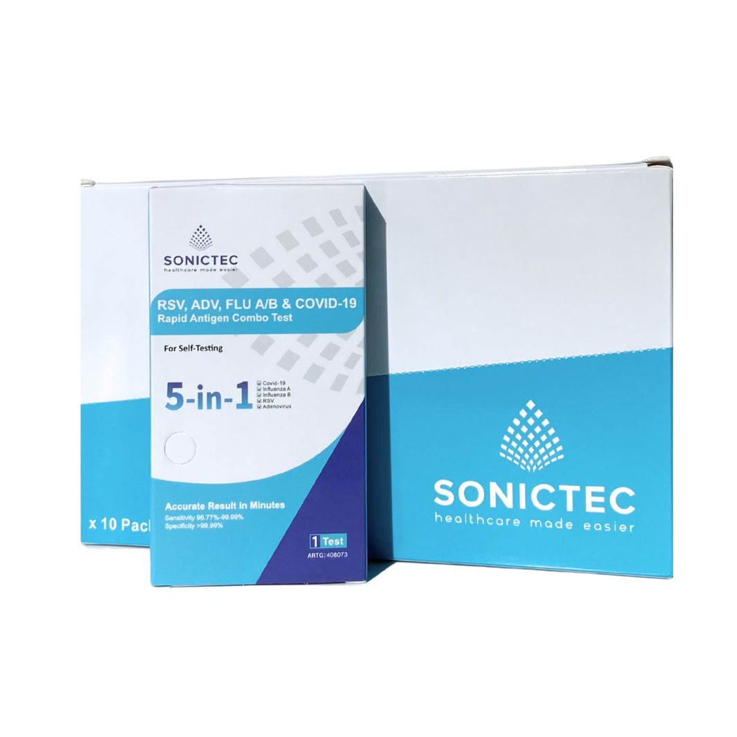 Sonictec 5-in-1 Rapid Antigen Test (AdV, RSV, Flu A/B & COVID) - Box of ...