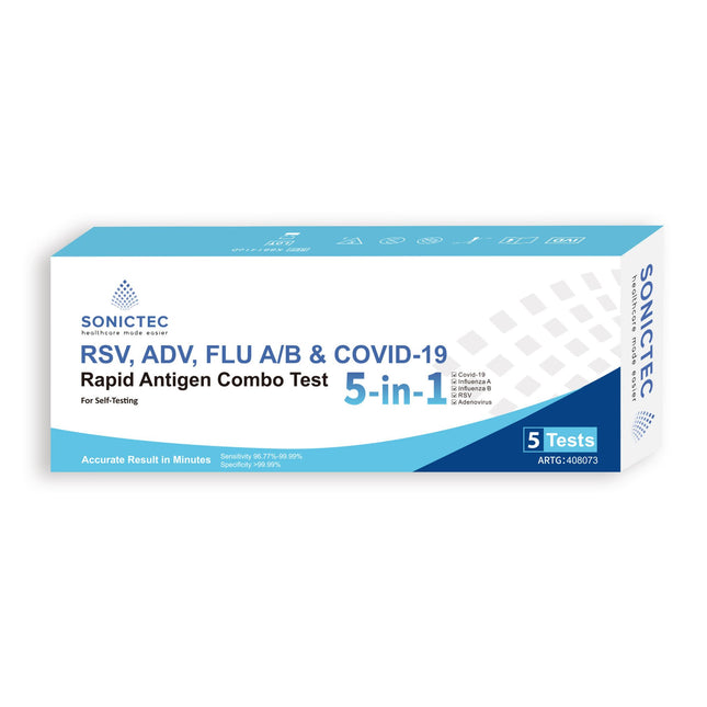 Sonictec 5 in 1 - ADV, RSV, Flu A/B and Covid Rapid Antigen test - Box of 5 tests