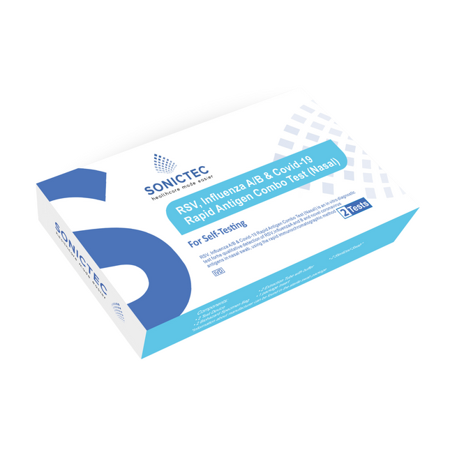 Sonictec RSV, Influenza A/B & Covid-19 Rapid Antigen Combo Test (Nasal Swab) - Pack of 2