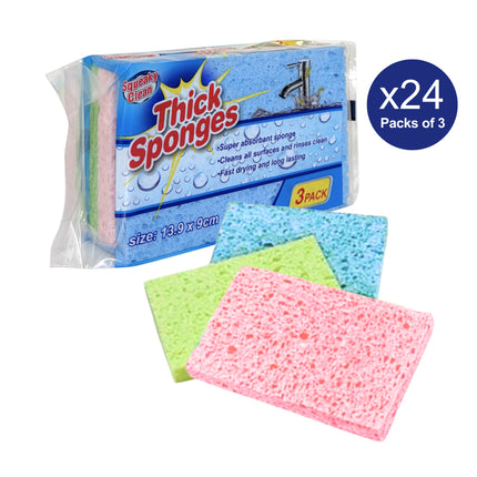 Squeaky Clean 3PK Thick Kitchen Sponges - 13.9cm x 9cm 24 Pack