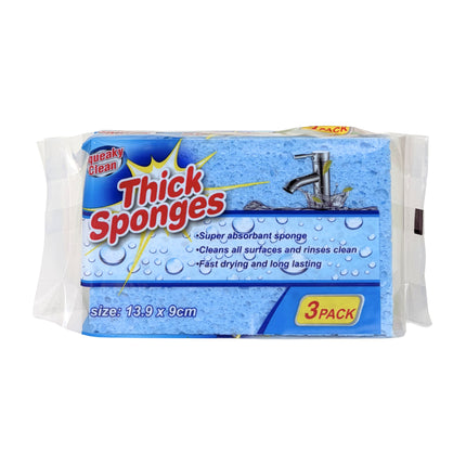 Squeaky Clean 3PK Thick Kitchen Sponges - 13.9cm x 9cm Front