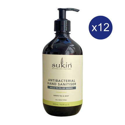Sukin Antibacterial Hand Sanitiser Green Tea & Mint 500ml - Pack of 12