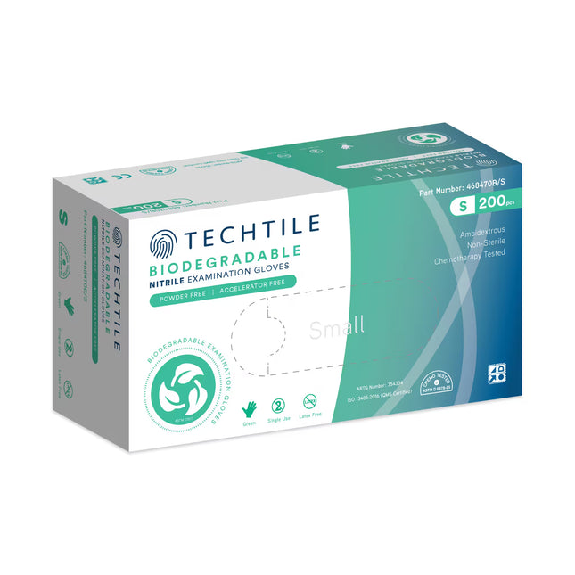Box of Techtile biodegradable nitrile examination gloves in size Small