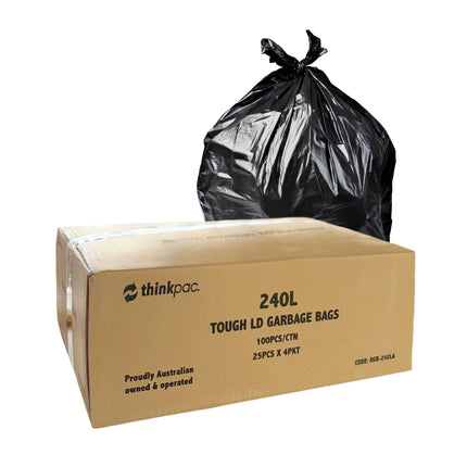 ThinkPac 240L Tough LD Garbage Bags 100 Bags/Carton - Black