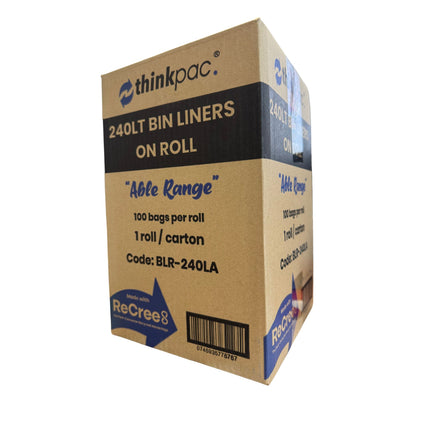 Box of thinkpac 240LT bin liners on a white background BLR-240LA